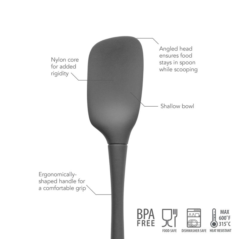Tovolo Spoon Spatula Spoonula All Silicone Ergonomic Handle Grip Charcoal Gray, Silicone Scoopula Kitchen Utensil Non Scratch Easy Clean Dishwasher Safe Heat Resistant Flex Core Scoop Spatula - Image 2